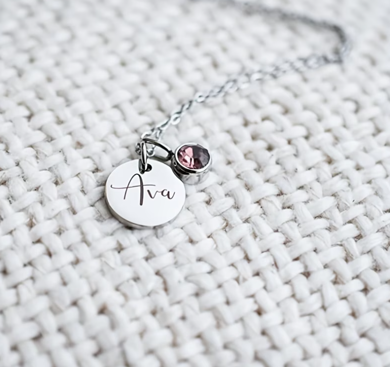 Personalized Name & Birthstone Mom Necklace, Custom Engraved