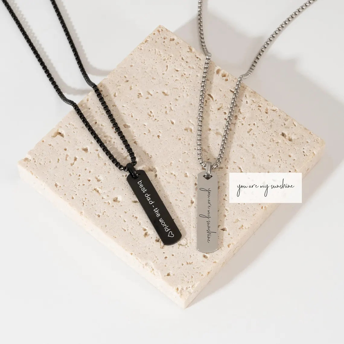 Personalized Dad Necklace – Engraved Bar Pendant Gift