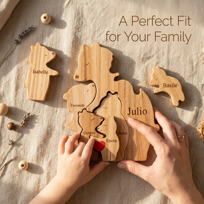 Custom Wooden Bear Family Keepsake with Engraved Names