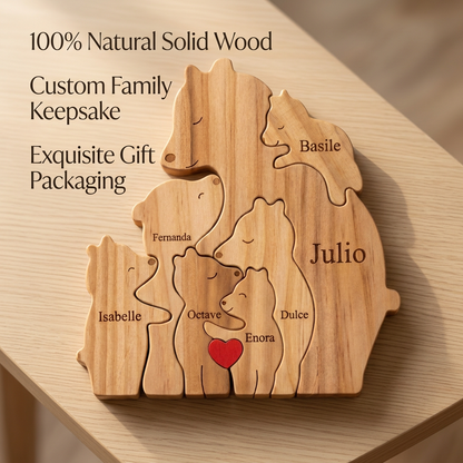 Custom Wooden Bear Family Keepsake with Engraved Names