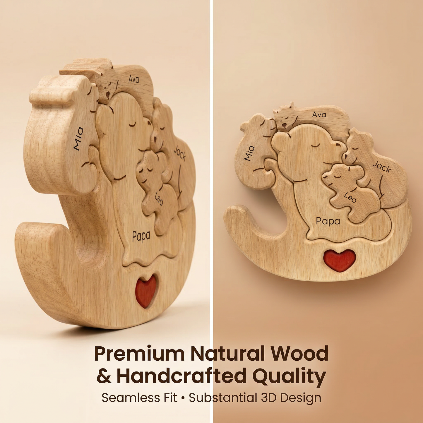 Personalized Wooden Bear Family Keepsake Ornament