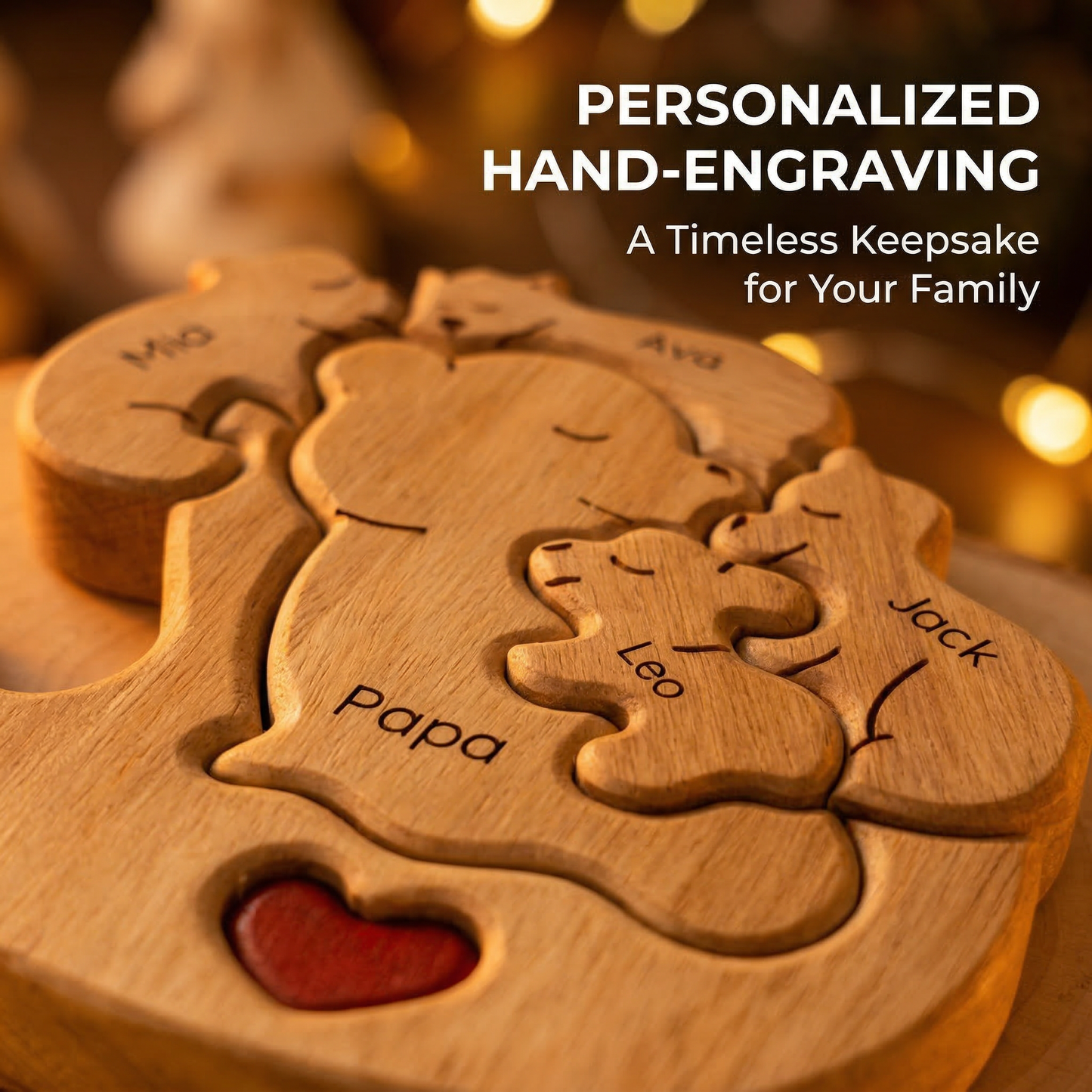 Personalized Wooden Bear Family Keepsake Ornament