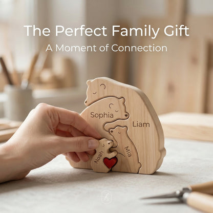 Custom Wooden Bear Family Keepsake with Engraved Names