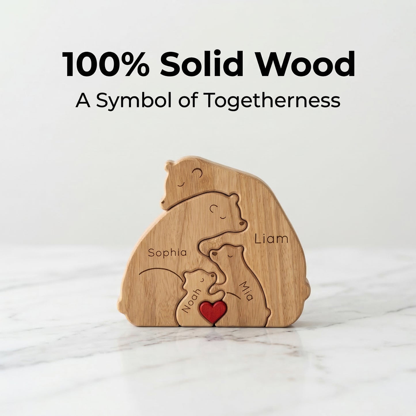 Custom Wooden Bear Family Keepsake with Engraved Names