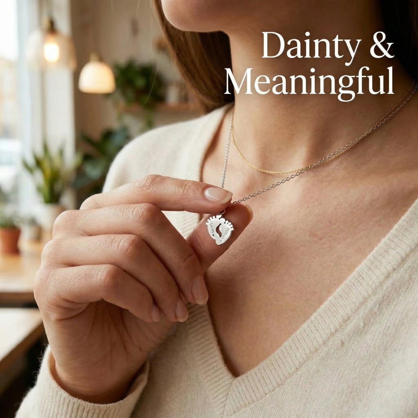 Personalized Baby Footprint Necklace – Custom Engraved Gift for Mom