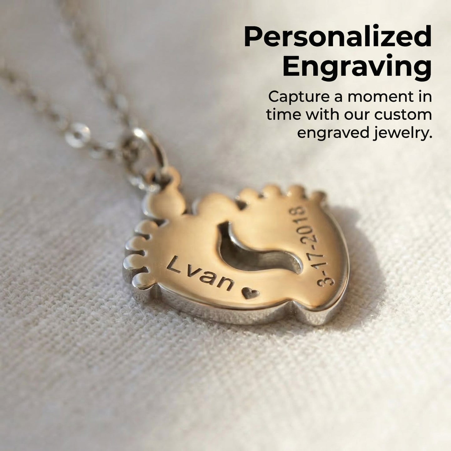 Personalized Baby Footprint Necklace – Custom Engraved Gift for Mom