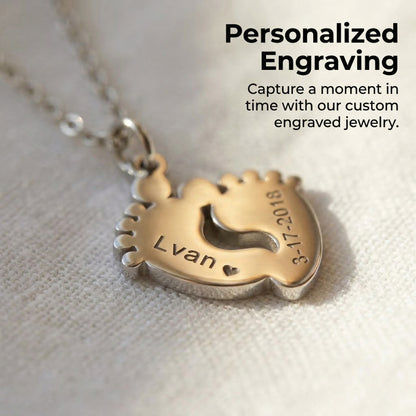 Personalized Baby Footprint Necklace – Custom Engraved Gift for Mom