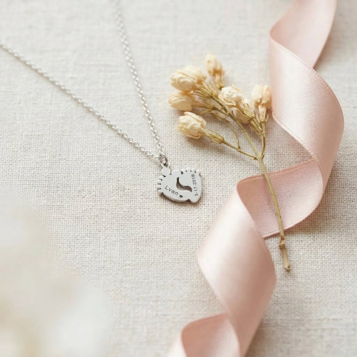 Personalized Baby Footprint Necklace – Custom Engraved Gift for Mom