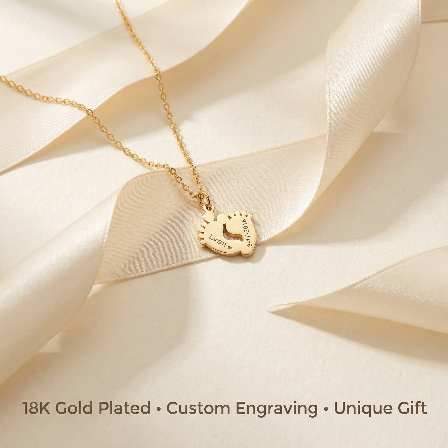 Personalized Baby Footprint Necklace – Custom Engraved Gift for Mom