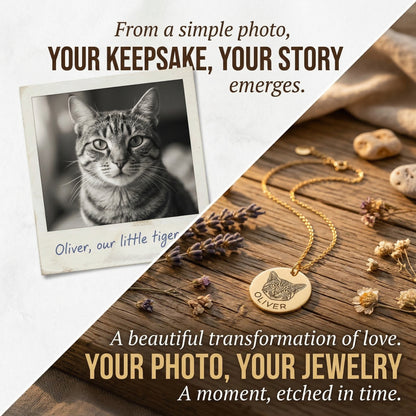Custom Pet Face Necklace – Engraved Name Memorial Jewelry for Dog & Cat Lovers