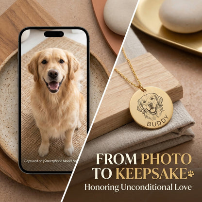 Custom Pet Face Necklace – Engraved Name Memorial Jewelry for Dog & Cat Lovers