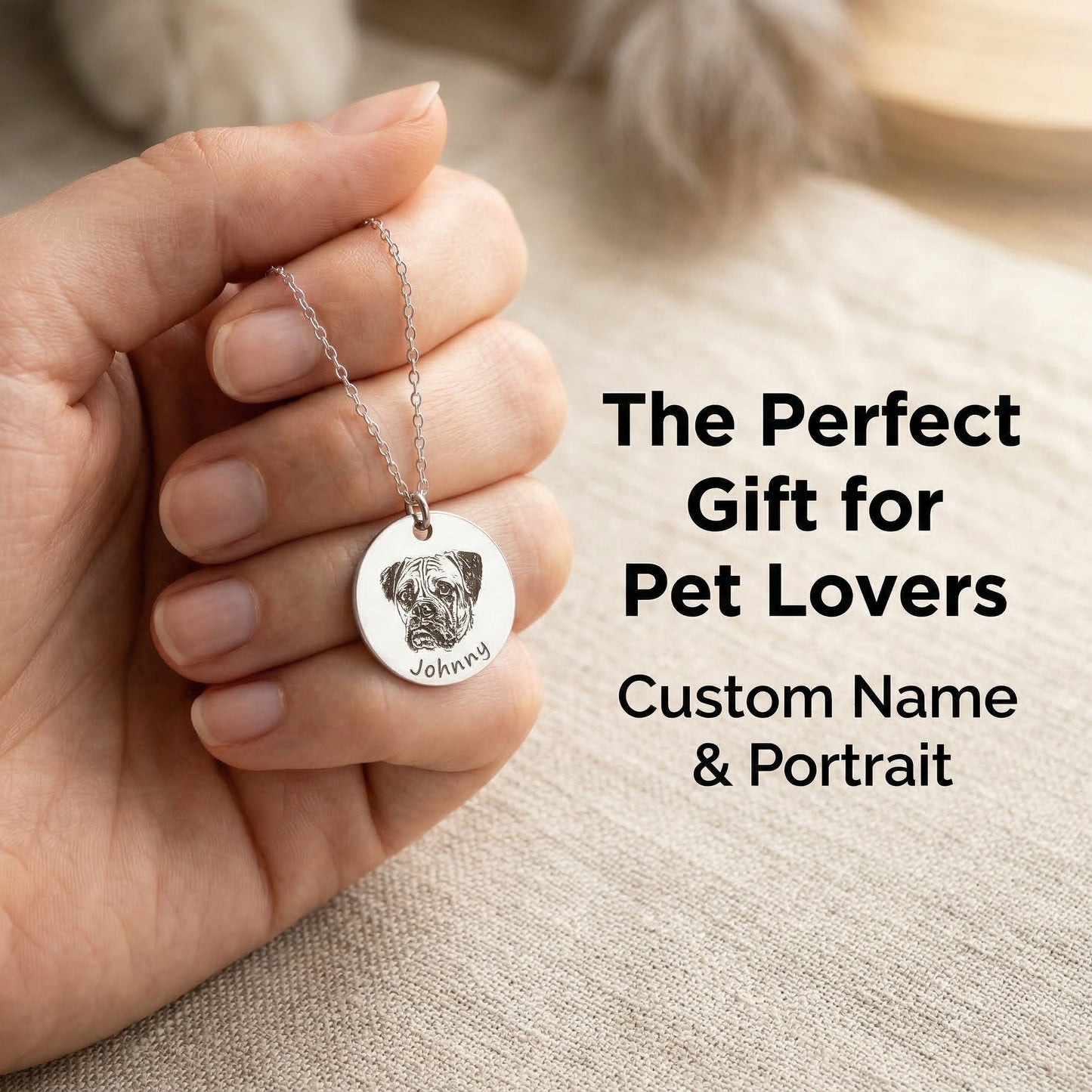 Custom Pet Face Necklace – Engraved Name Memorial Jewelry for Dog & Cat Lovers