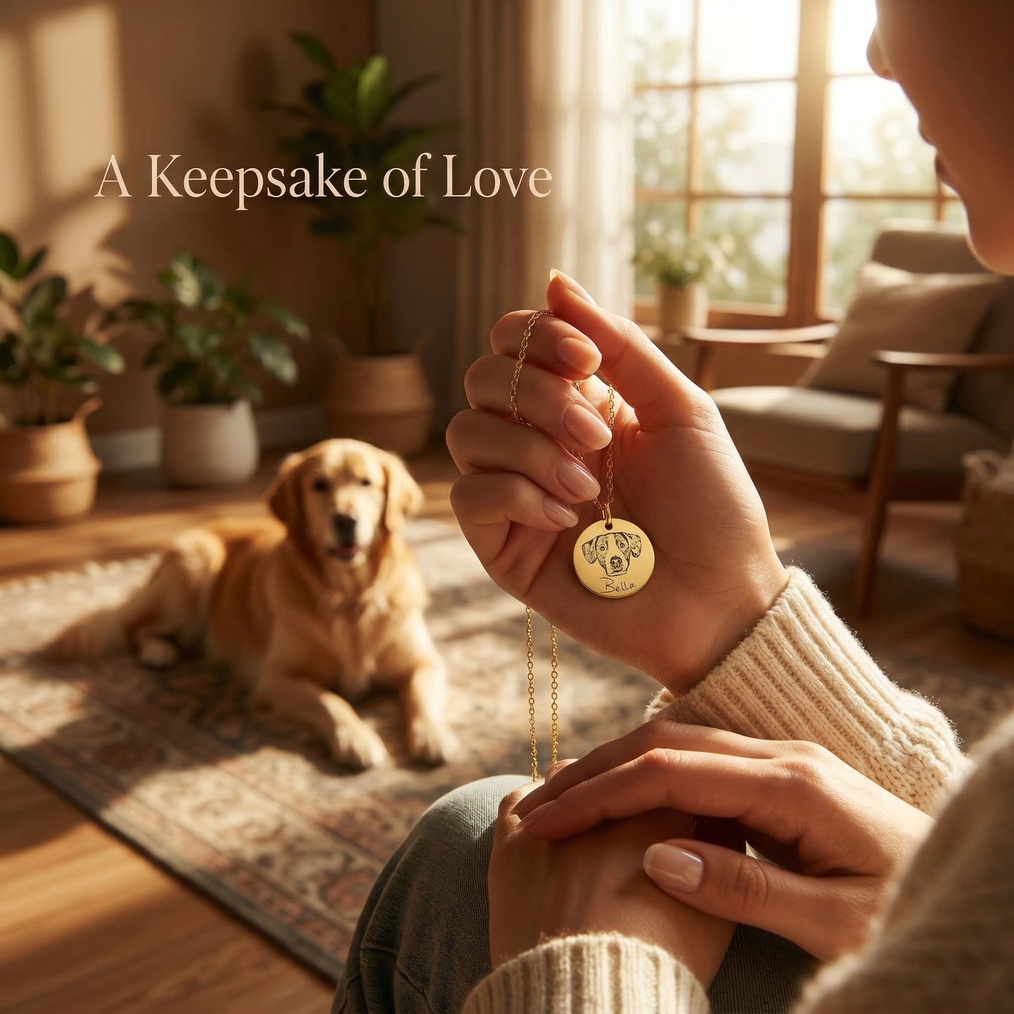 Custom Pet Face Necklace – Engraved Name Memorial Jewelry for Dog & Cat Lovers