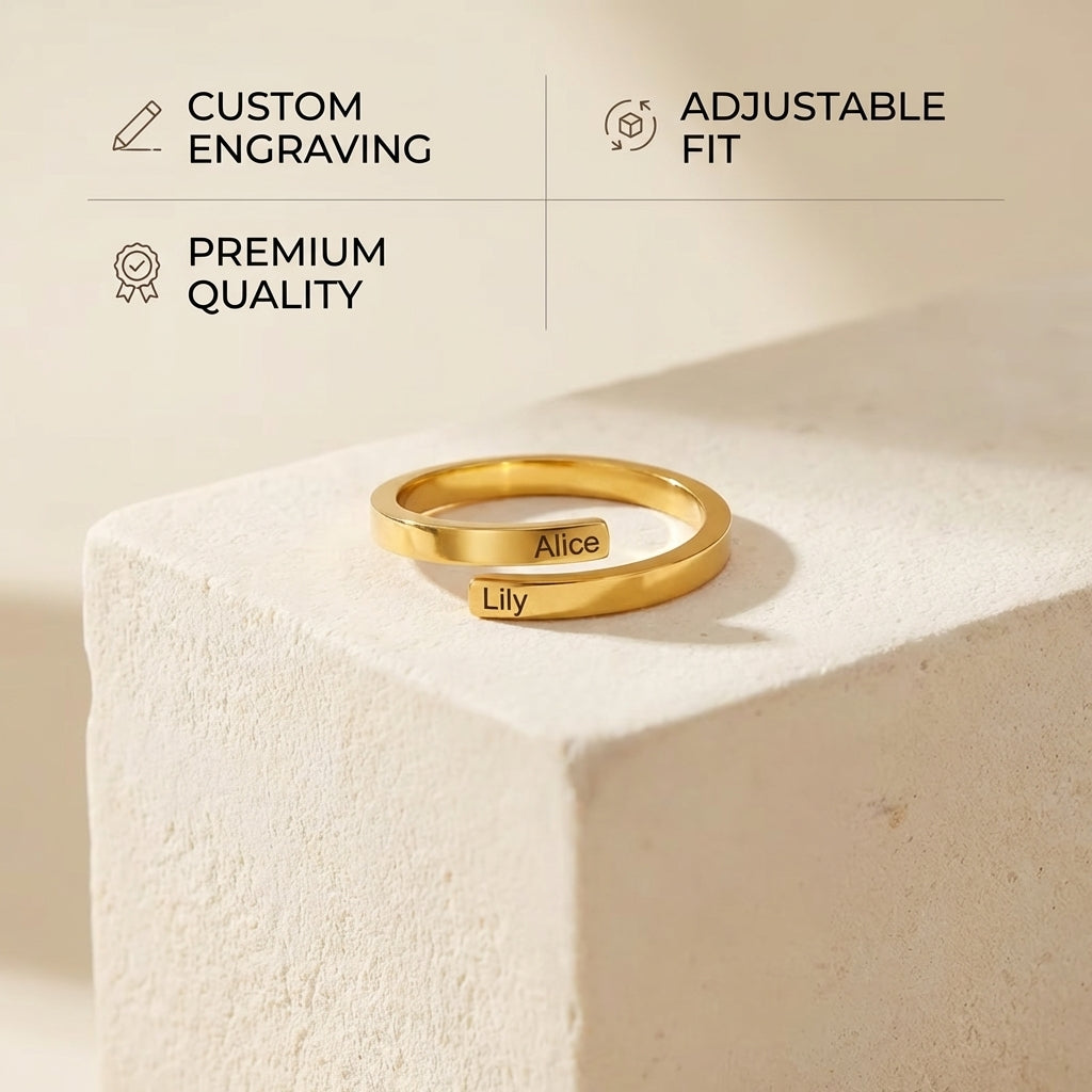 Personalized Name Ring – Adjustable Open Band Gift