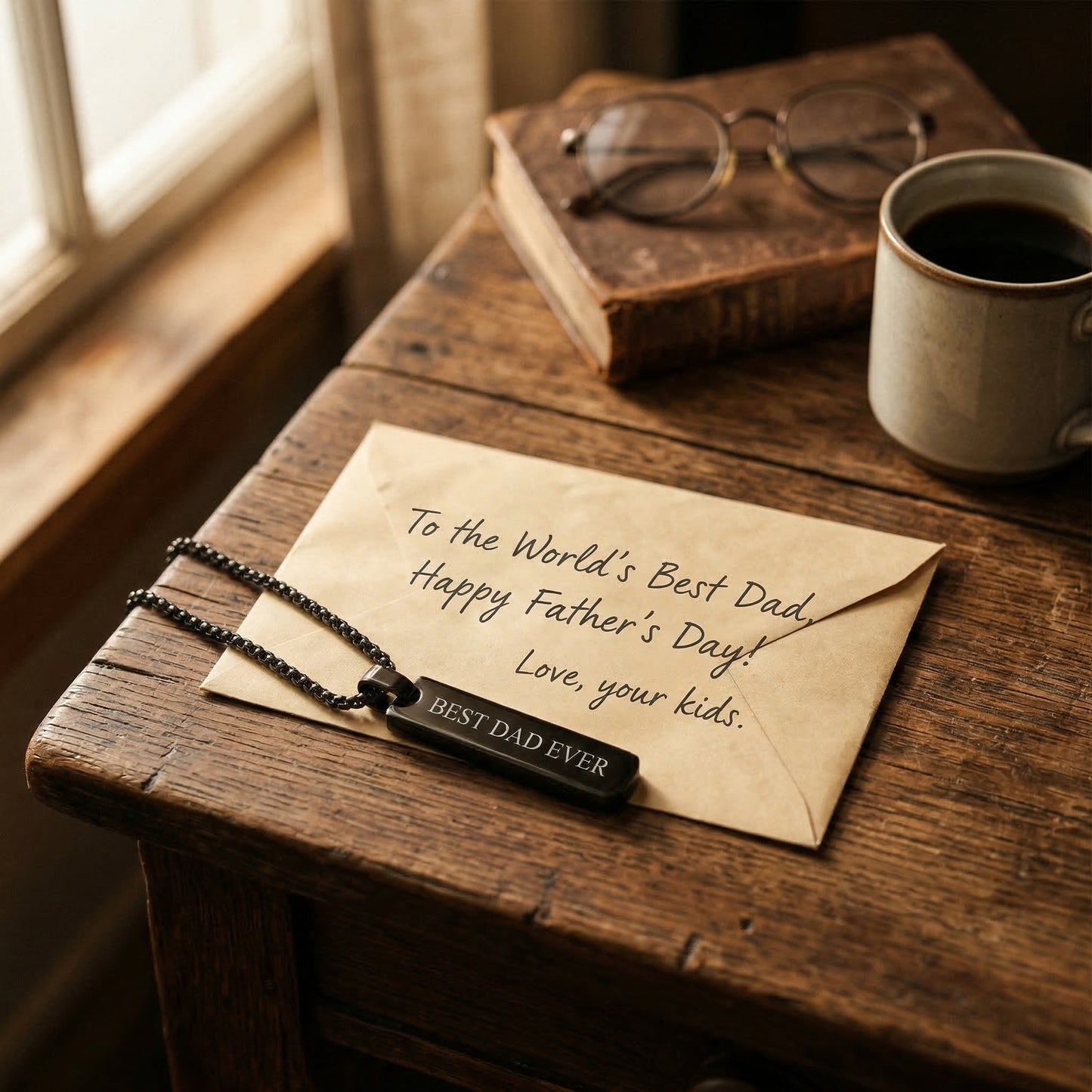 Personalized Dad Necklace – Engraved Bar Pendant Gift