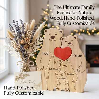 Custom Bear Family Wood Ornament – Personalized Name Keepsake