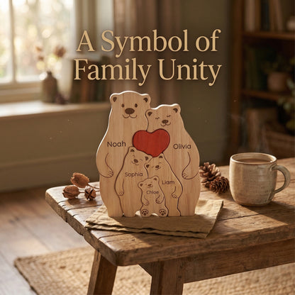 Custom Bear Family Wood Ornament – Personalized Name Keepsake