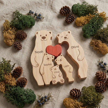 Custom Bear Family Wood Ornament – Personalized Name Keepsake