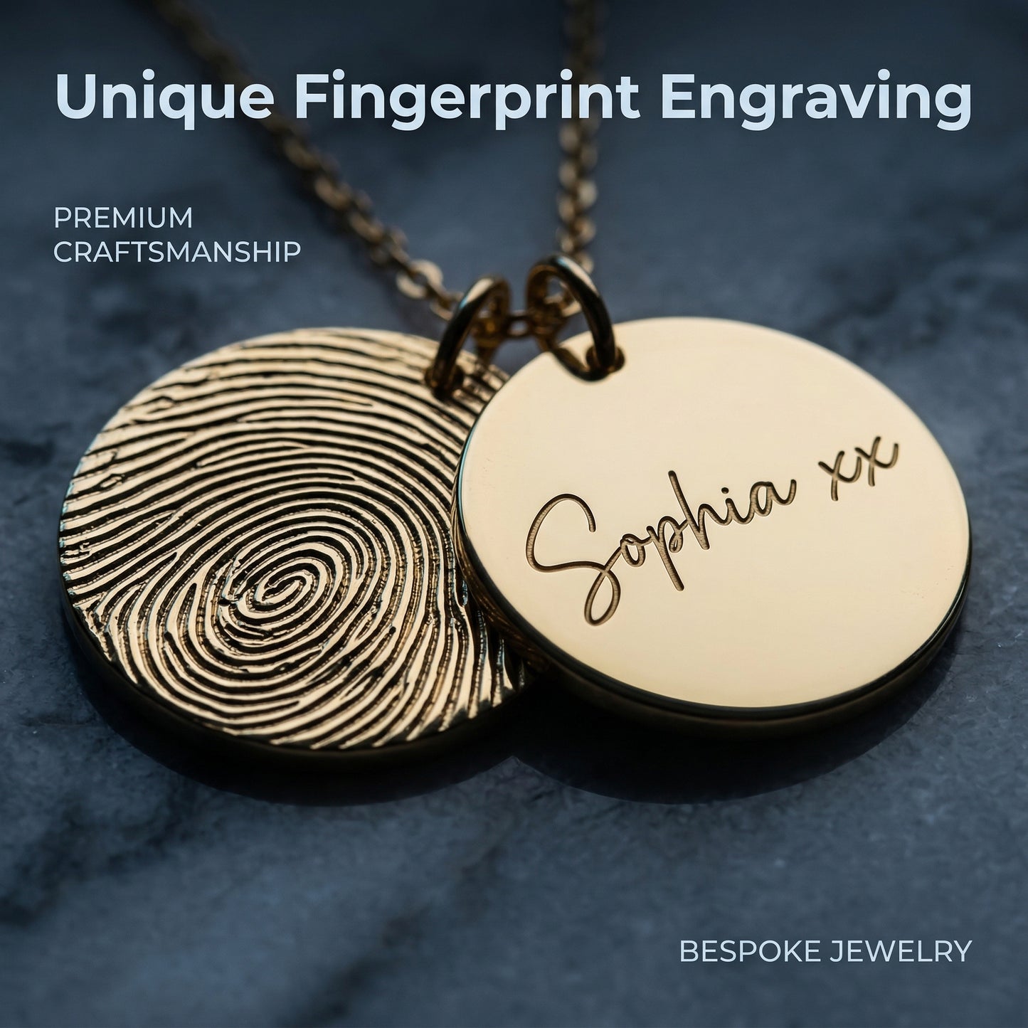 Double Circle Fingerprint Pendant Necklace with Custom Name