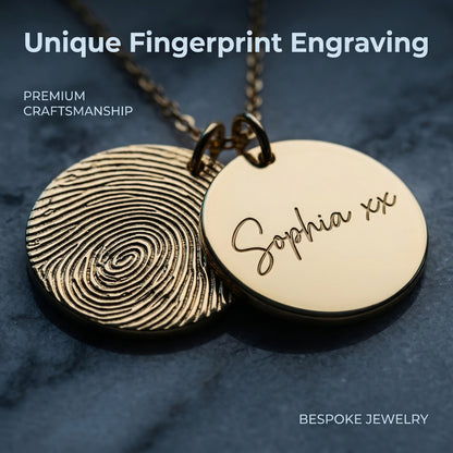 Double Circle Fingerprint Pendant Necklace with Custom Name