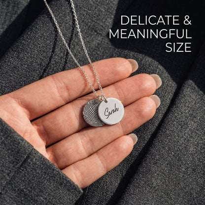 Double Circle Fingerprint Pendant Necklace with Custom Name