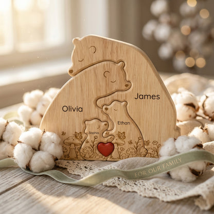 Personalized Wooden Bear Family Keepsake with Custom Names