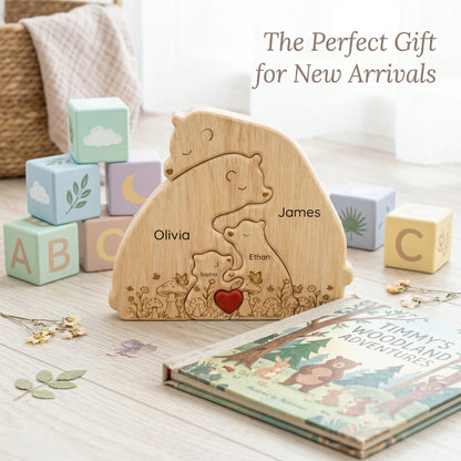Personalized Wooden Bear Family Keepsake with Custom Names