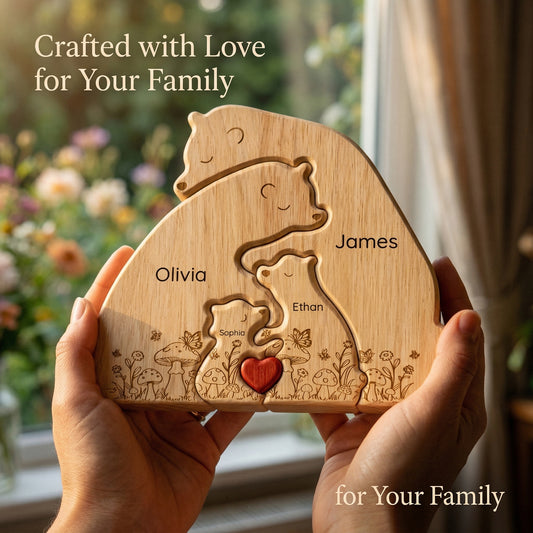 Personalized Wooden Bear Family Keepsake with Custom Names