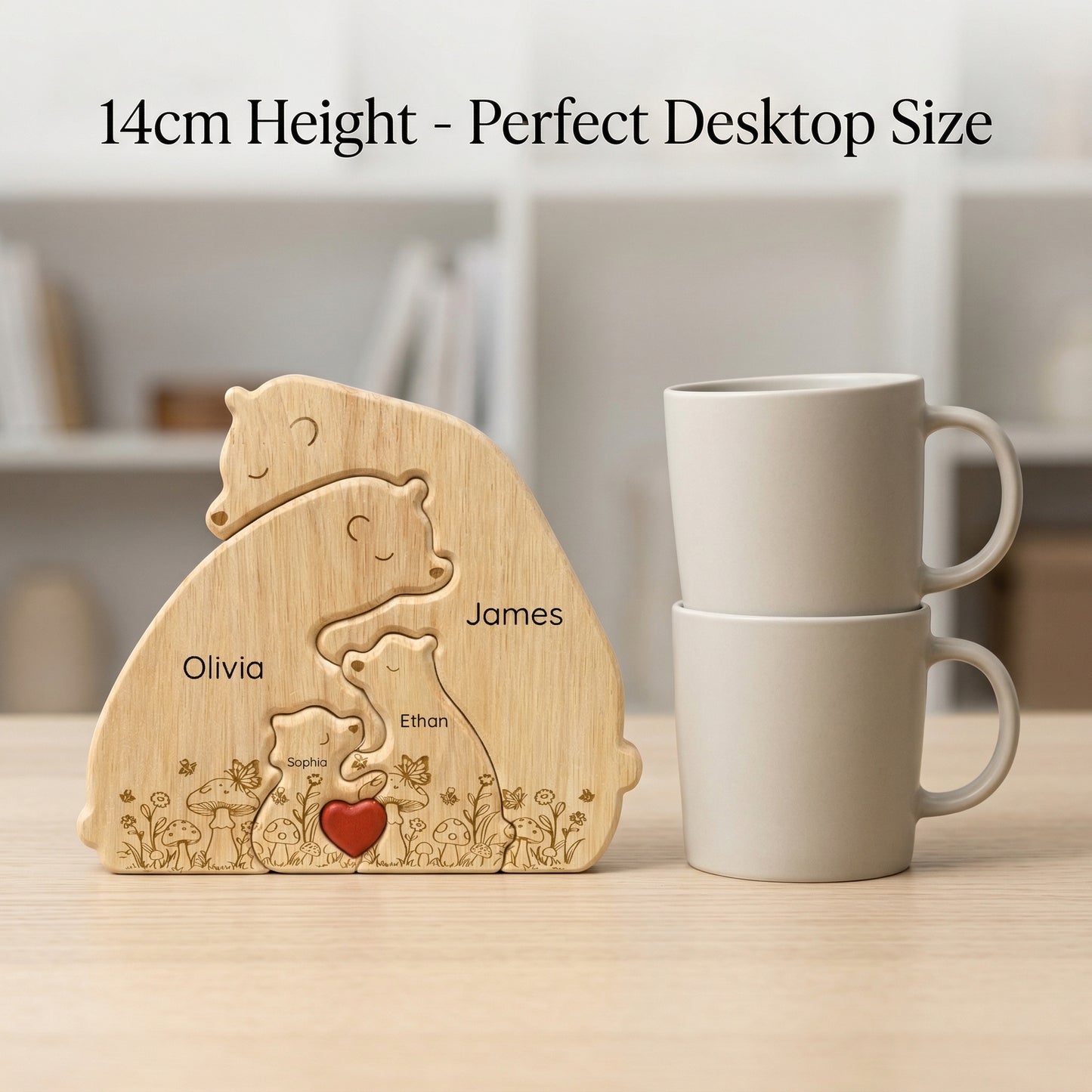 Personalized Wooden Bear Family Keepsake with Custom Names