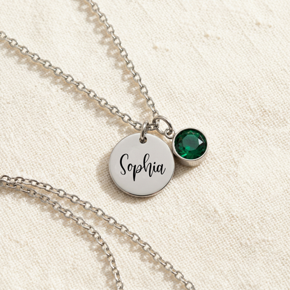 Personalized Name & Birthstone Mom Necklace, Custom Engraved