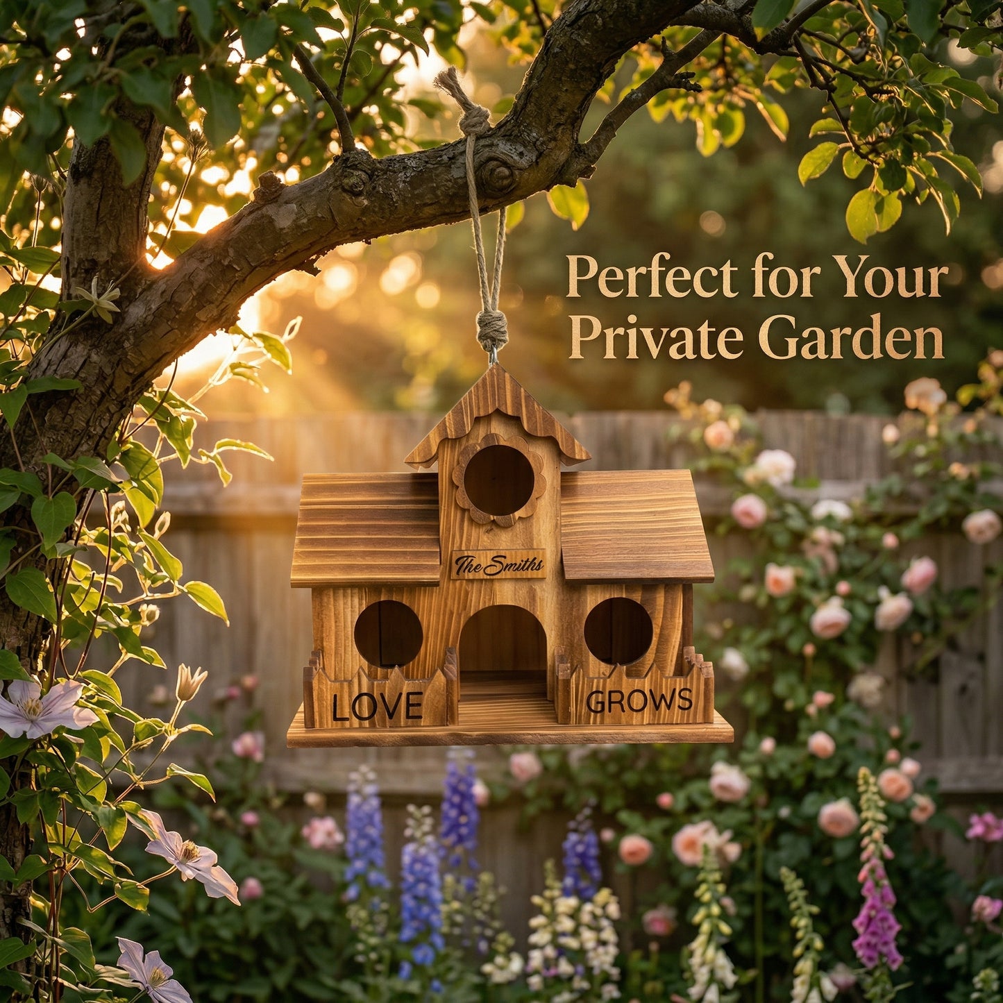 Custom Engraved Wooden Birdhouse - Personalized Garden Decor with Family Name, Unique Housewarming & Gardeners Gift