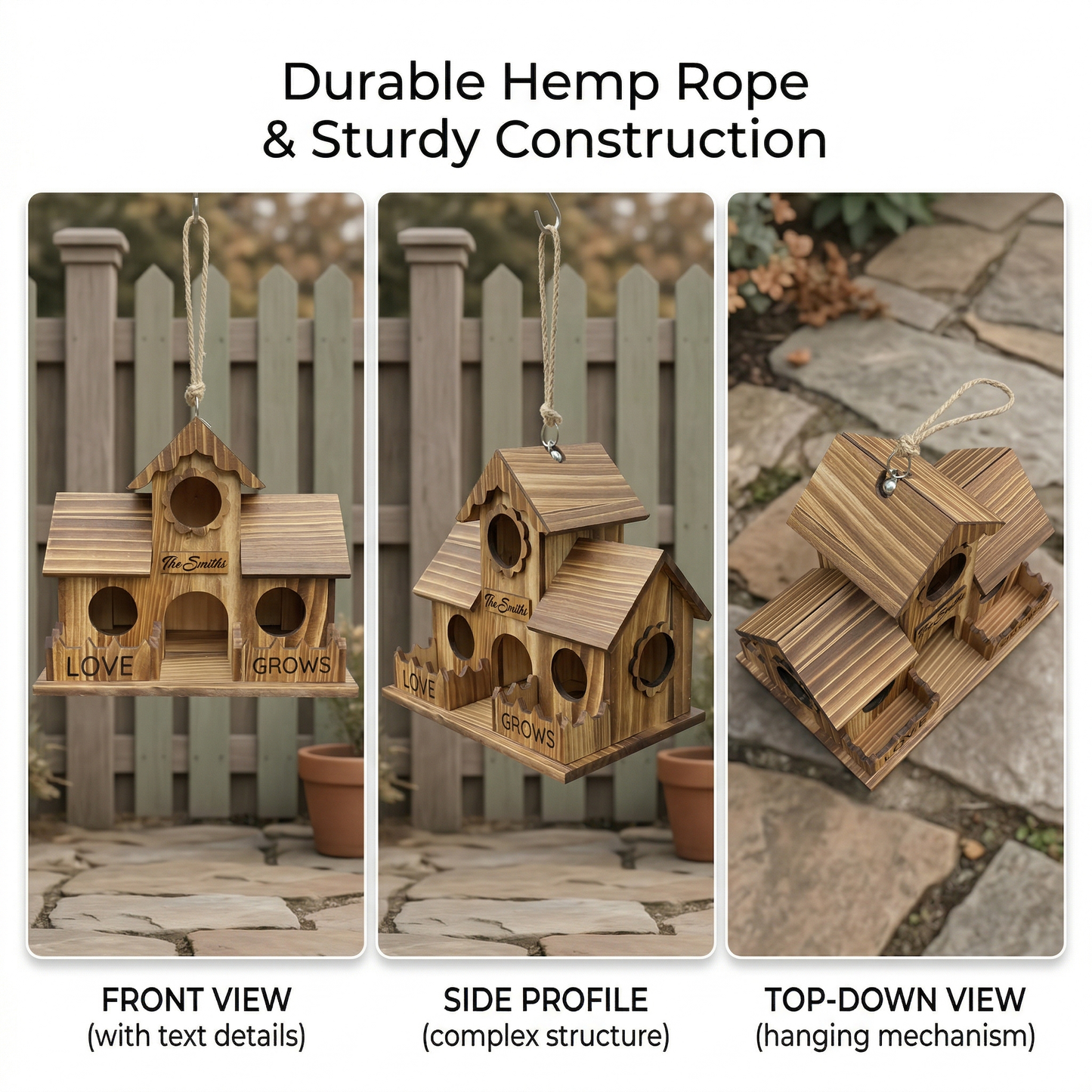 Custom Engraved Wooden Birdhouse - Personalized Garden Decor with Family Name, Unique Housewarming & Gardeners Gift