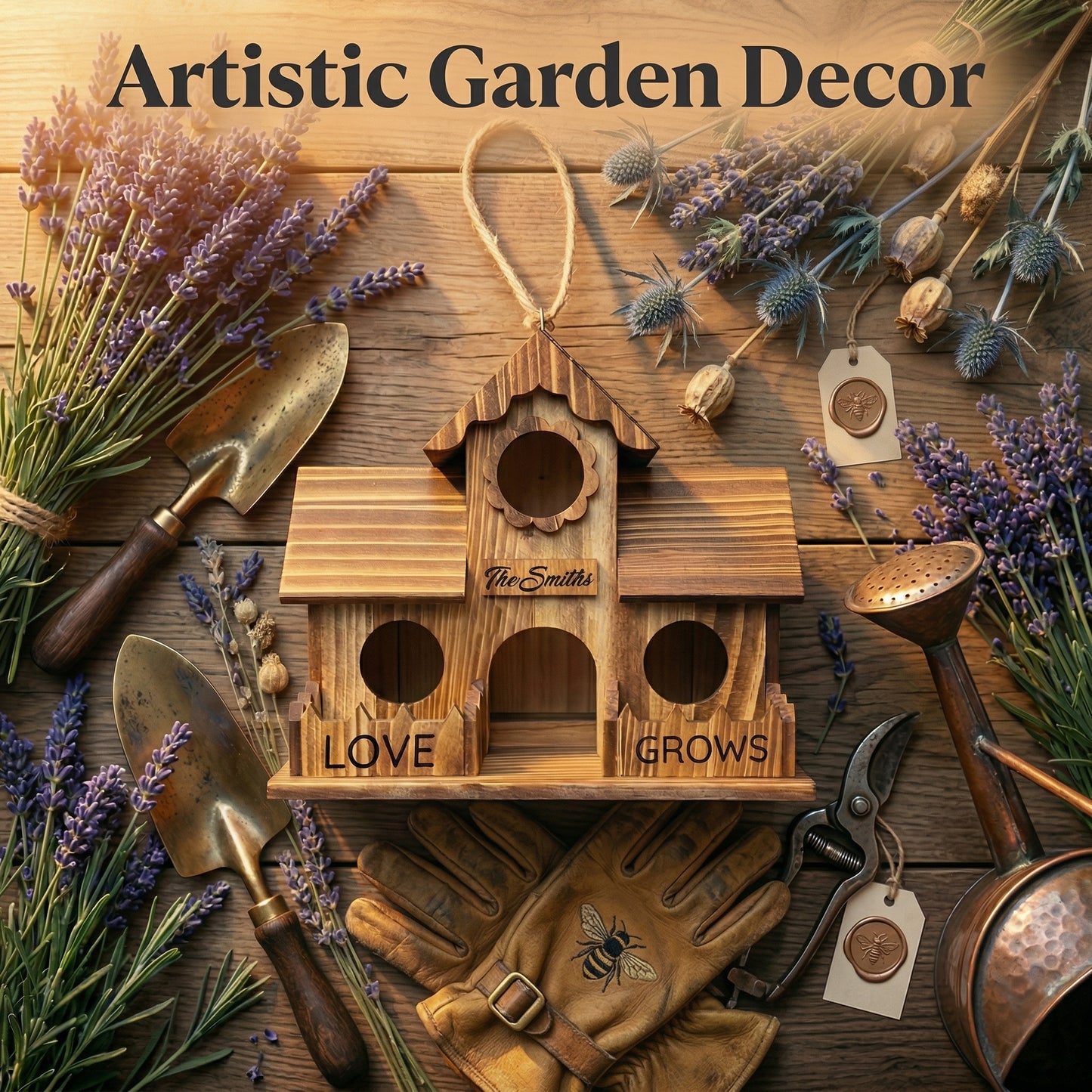 Custom Engraved Wooden Birdhouse - Personalized Garden Decor with Family Name, Unique Housewarming & Gardeners Gift
