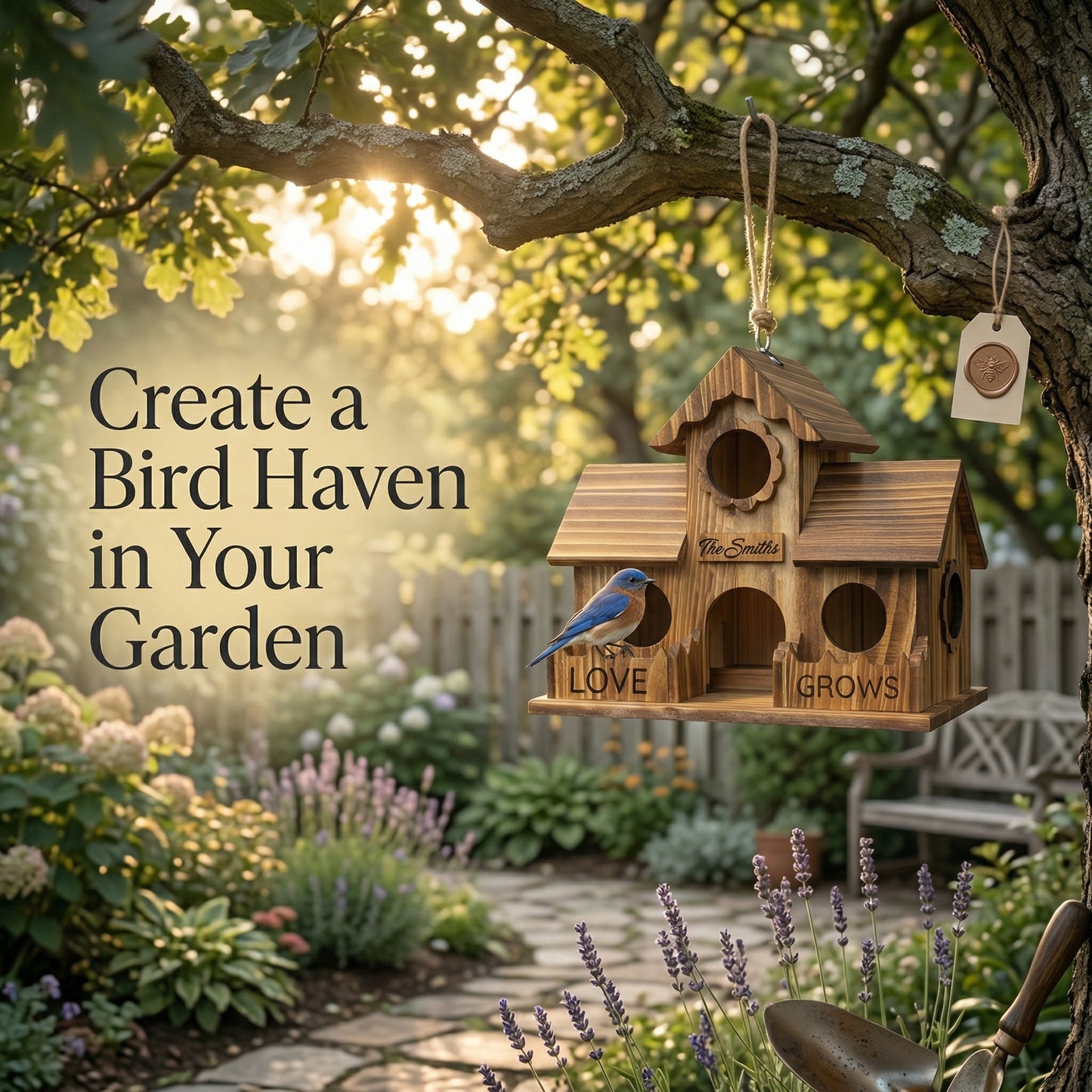 Custom Engraved Wooden Birdhouse - Personalized Garden Decor with Family Name, Unique Housewarming & Gardeners Gift