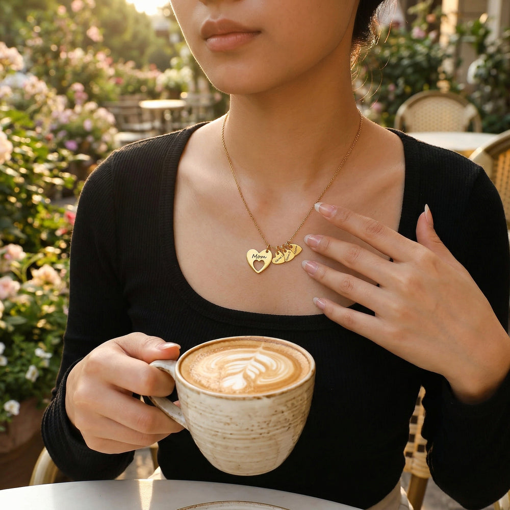 Personalized Heart Name Necklace with Charms
