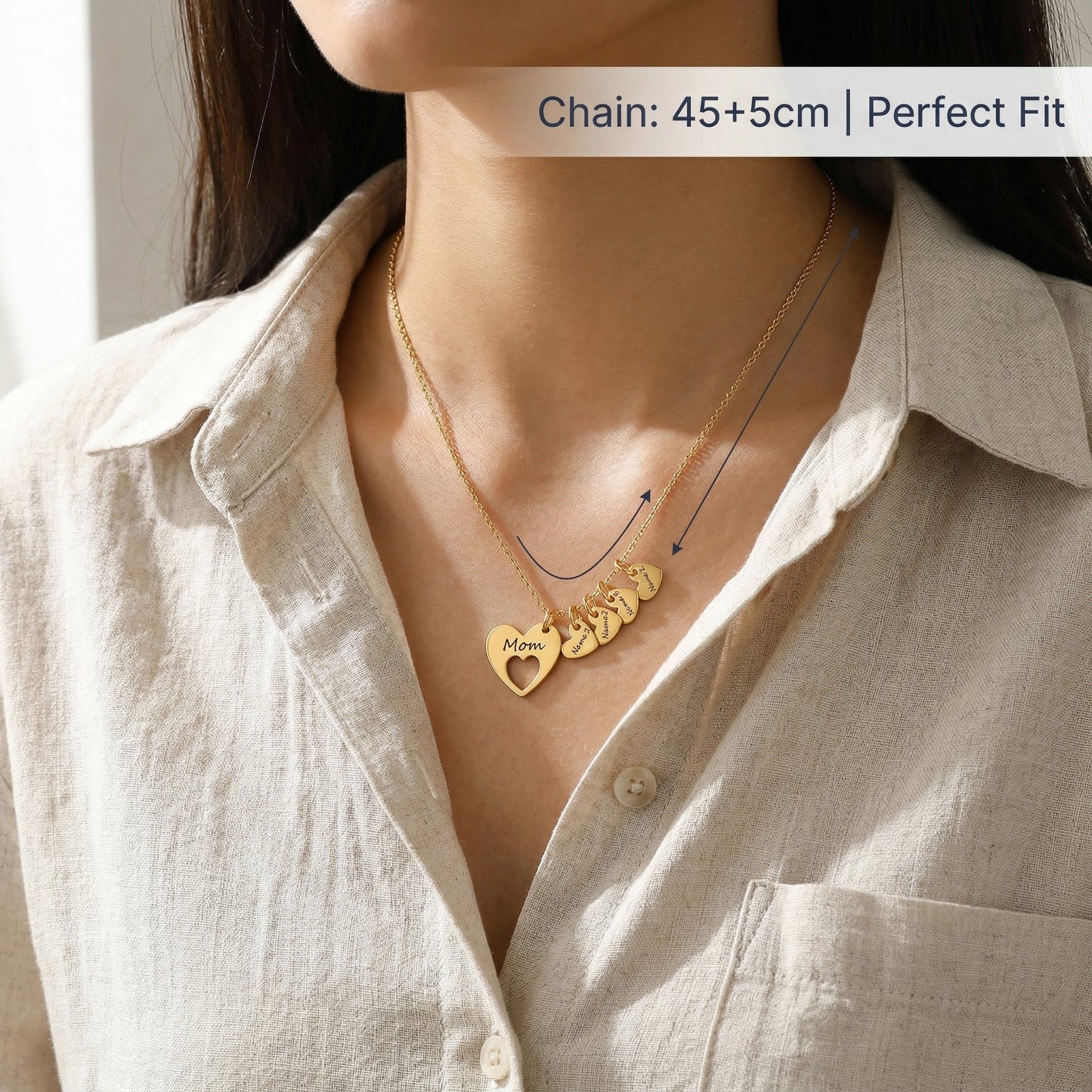 Personalized Heart Name Necklace with Charms
