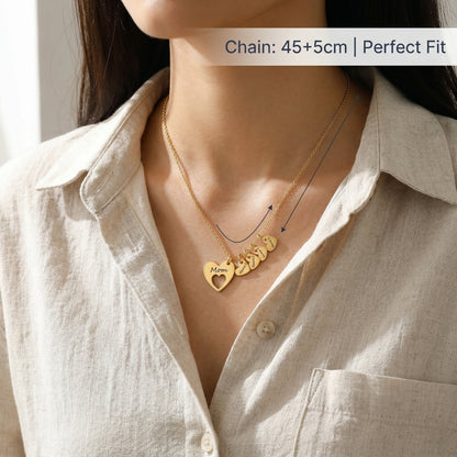 Personalized Heart Name Necklace with Charms