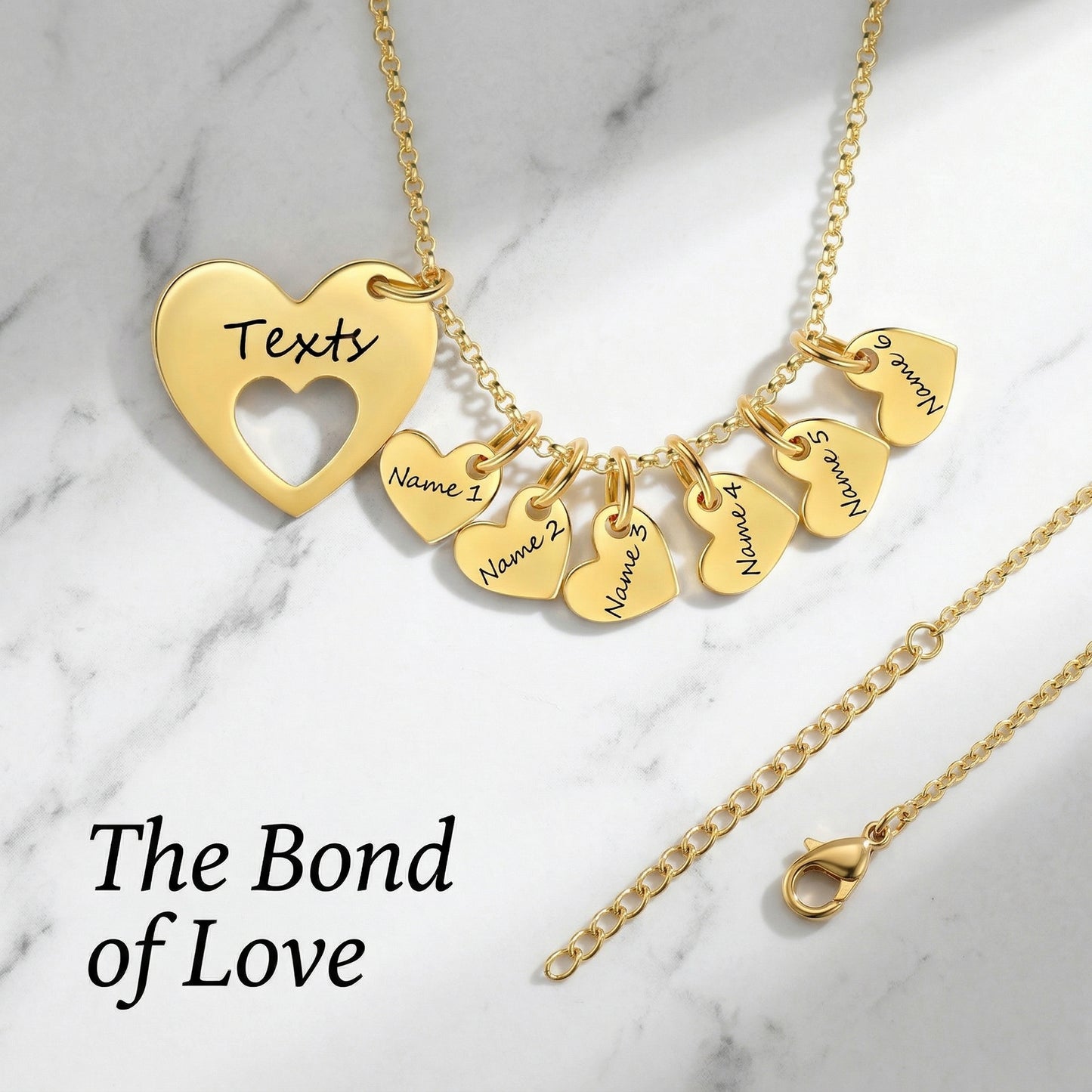 Personalized Heart Name Necklace with Charms