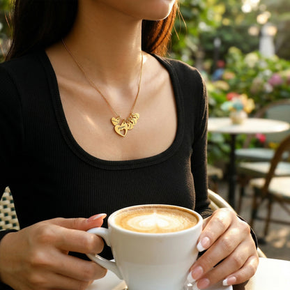 Personalized Heart Name Necklace with Charms