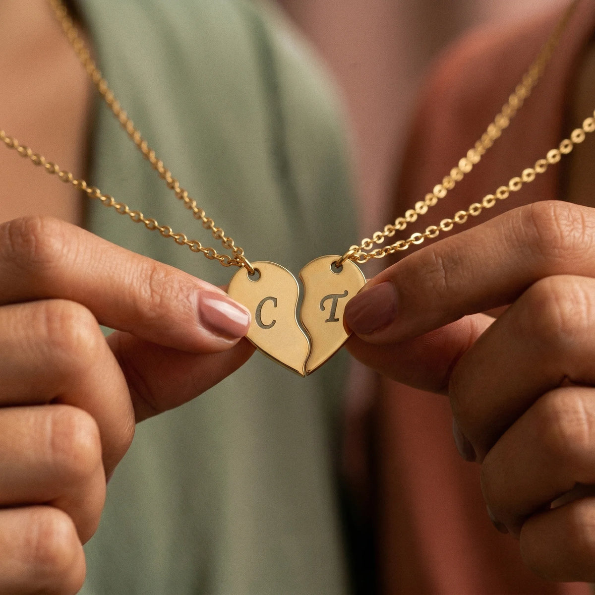 Personalized Split Heart Necklace Set