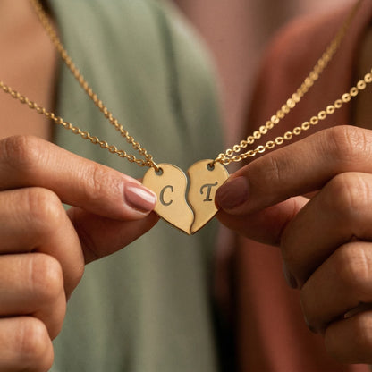 Personalized Split Heart Necklace Set