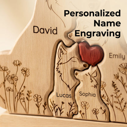 Personalized Wolf Family Wooden Plaque – Custom Names Home Decor Gift