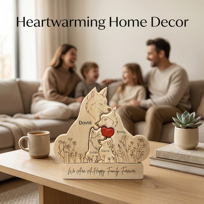 Personalized Wolf Family Wooden Plaque – Custom Names Home Decor Gift