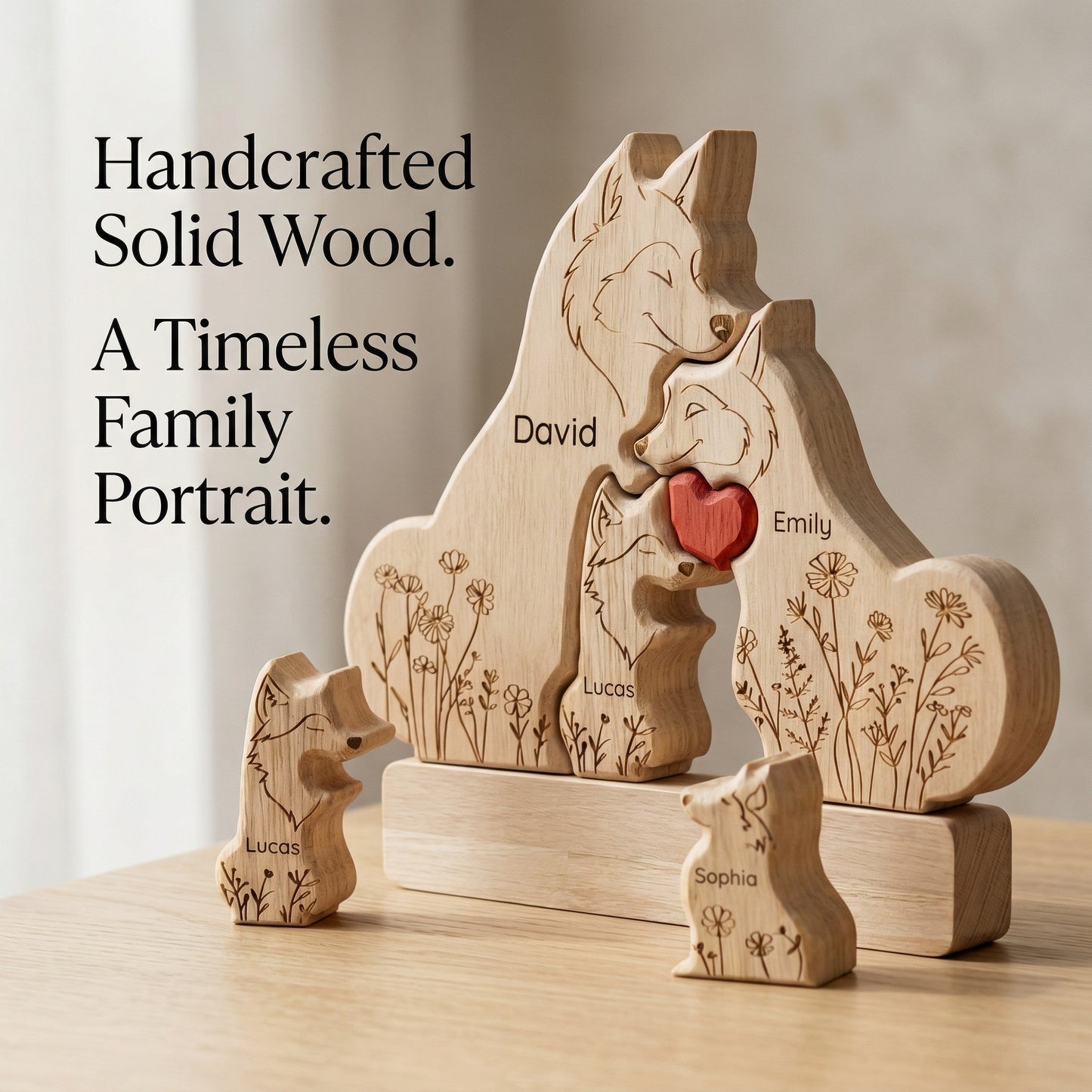 Personalized Wolf Family Wooden Plaque – Custom Names Home Decor Gift