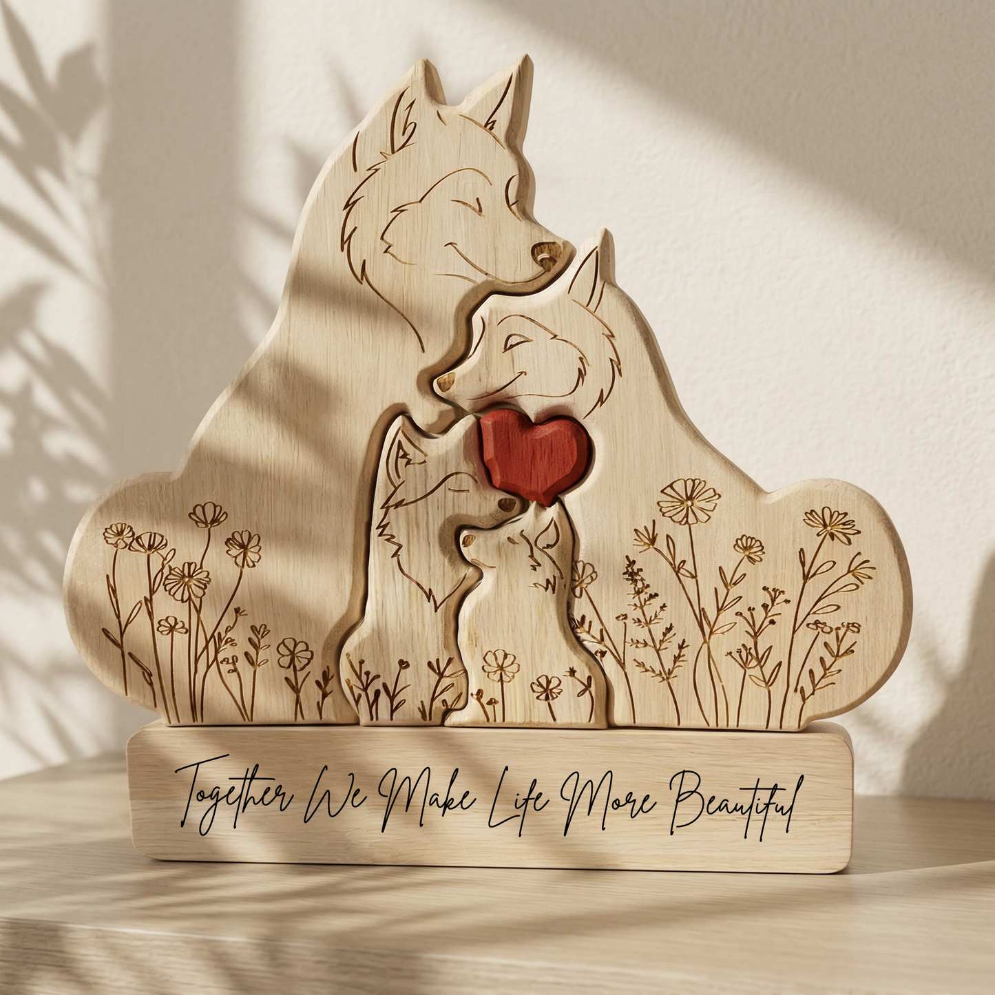 Personalized Wolf Family Wooden Plaque – Custom Names Home Decor Gift