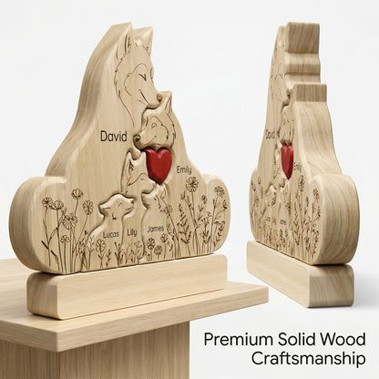 Personalized Wolf Family Wooden Plaque – Custom Names Home Decor Gift