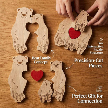 Custom Oak Bear Family Keepsake with Engraved Names