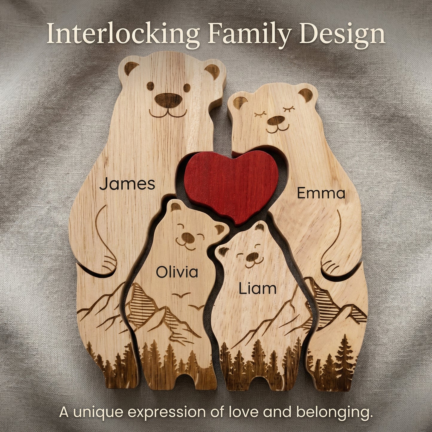 Personalized Wooden Bear Family Keepsake Ornament