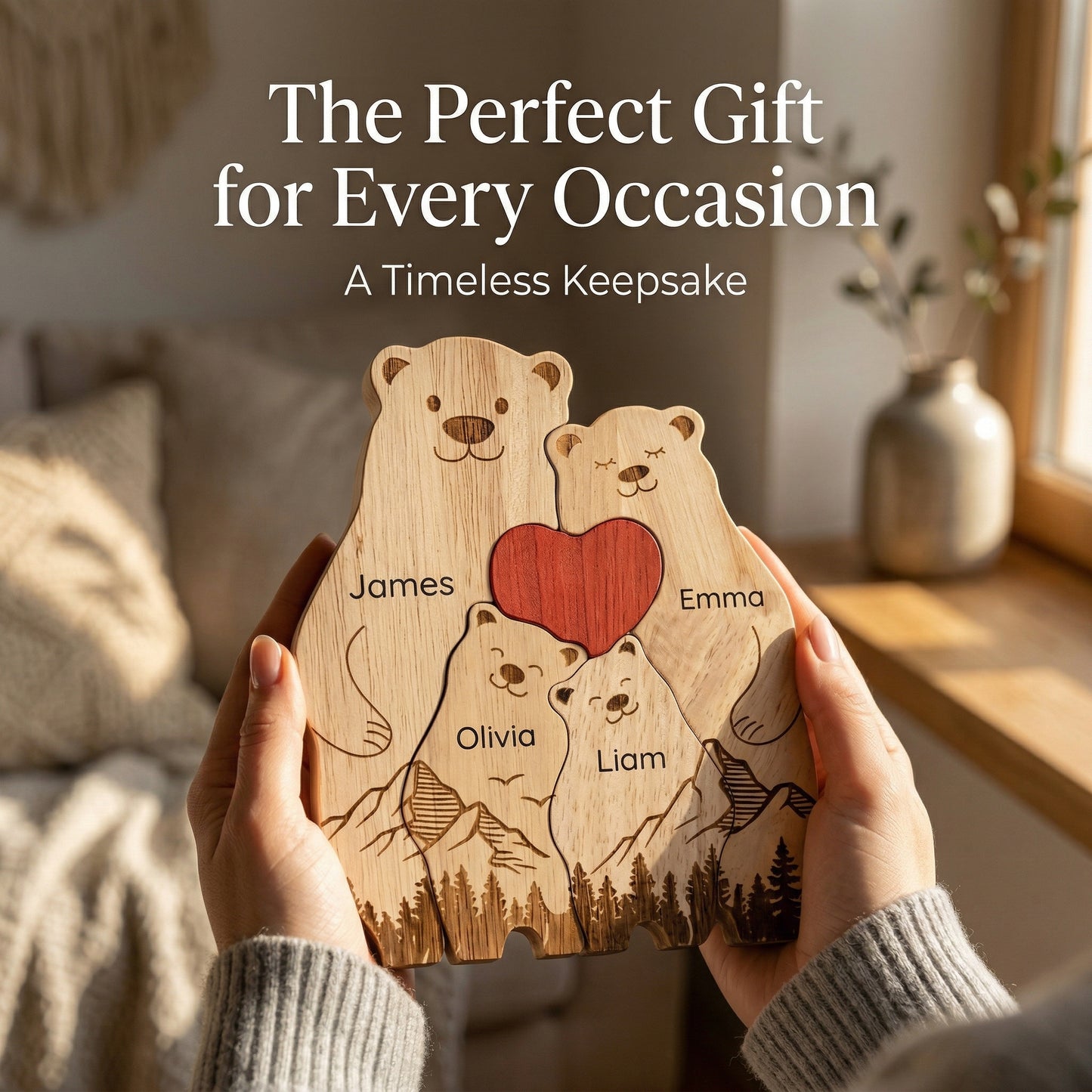 Personalized Wooden Bear Family Keepsake Ornament