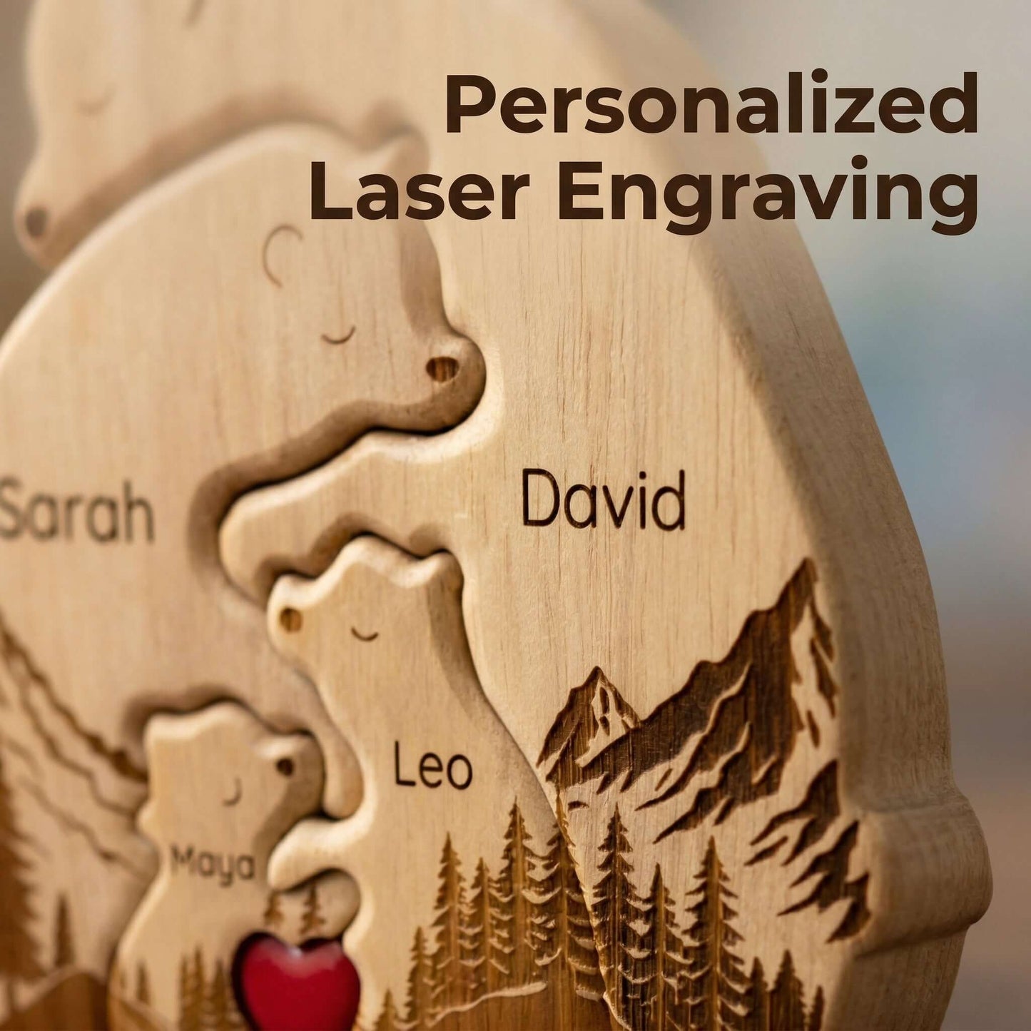 Personalized Wooden Bear Family Keepsake